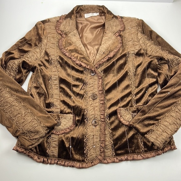 RED Coral Crushed Velvet and Lace Button Up Blazer - Picture 4 of 12